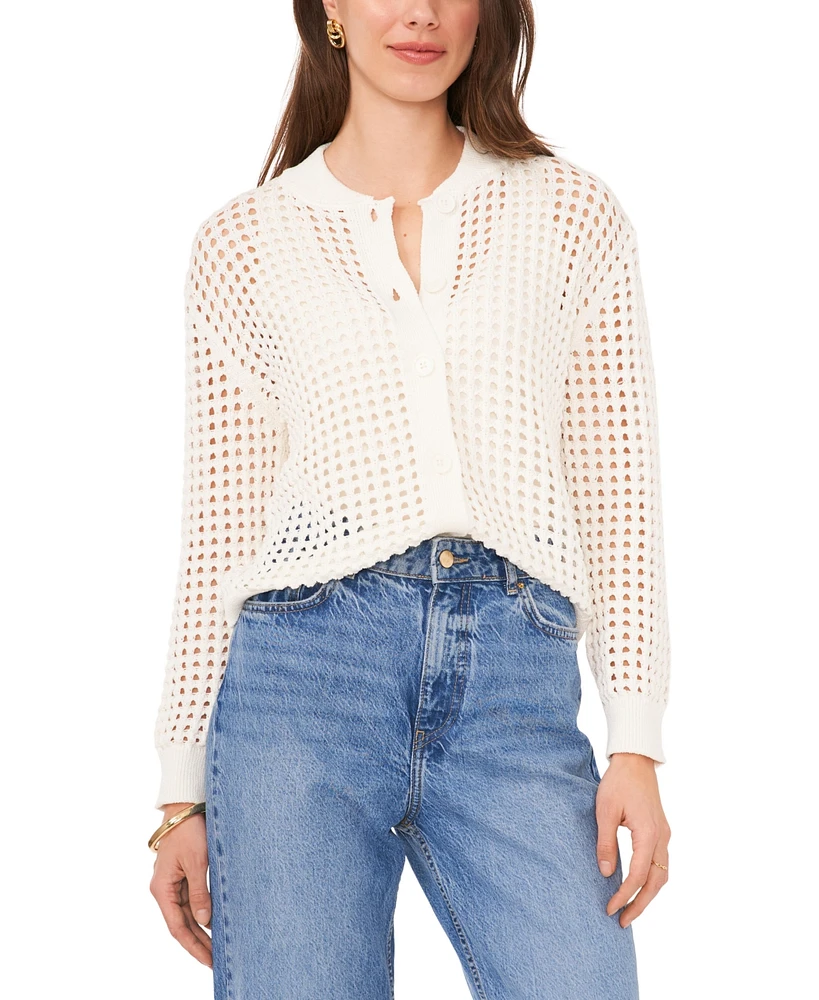 Vince Camuto Women's Textured Mesh Button Bomber Jacket