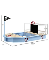 Outsunny Wooden Sandbox with Pirate Ship Design for 3-7 Years, Blue