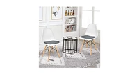 4 Pcs Modern Mid Century Armless Side Chair with Linen Cushion and Wood Legs-White