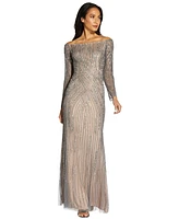 Adrianna Papell Sequin Off-The-Shoulder Gown