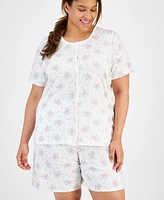 Charter Club Plus Size Cotton Floral Bermuda Pajamas Set, Created for Macy's