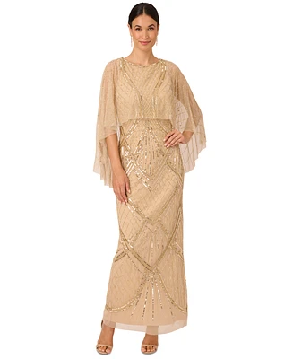 Adrianna Papell Women's Bead-Embellished Cape Gown