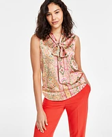 Tahari Asl Women's Printed Bow Blouse