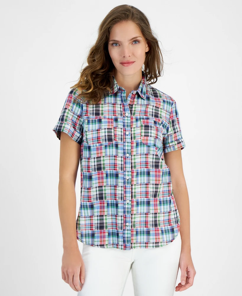 Nautica Jeans Women's Patchwork Plaid Cotton Shirt