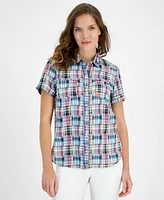 Nautica Jeans Women's Patchwork Plaid Cotton Shirt