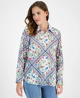 Nautica Jeans Women's Scarf-Print Cotton Button-Front Shirt