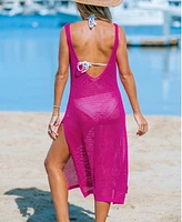 Women's Hot Pink Sleeveless Crochet Cover-Up Dress