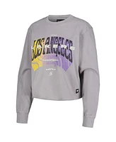 Women's The Wild Collective Gray Distressed Los Angeles Lakers Band Cropped Long Sleeve T-shirt