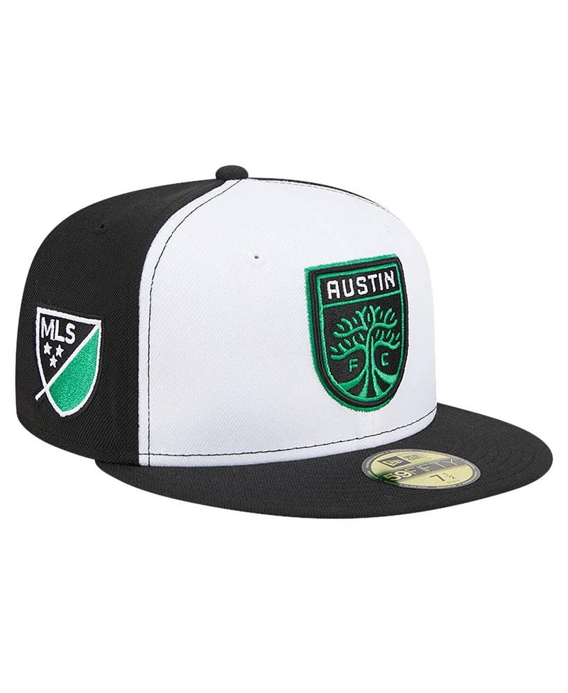 Men's New Era White, Black Austin Fc 2024 Kick Off Collection 59FIFTY Fitted Hat