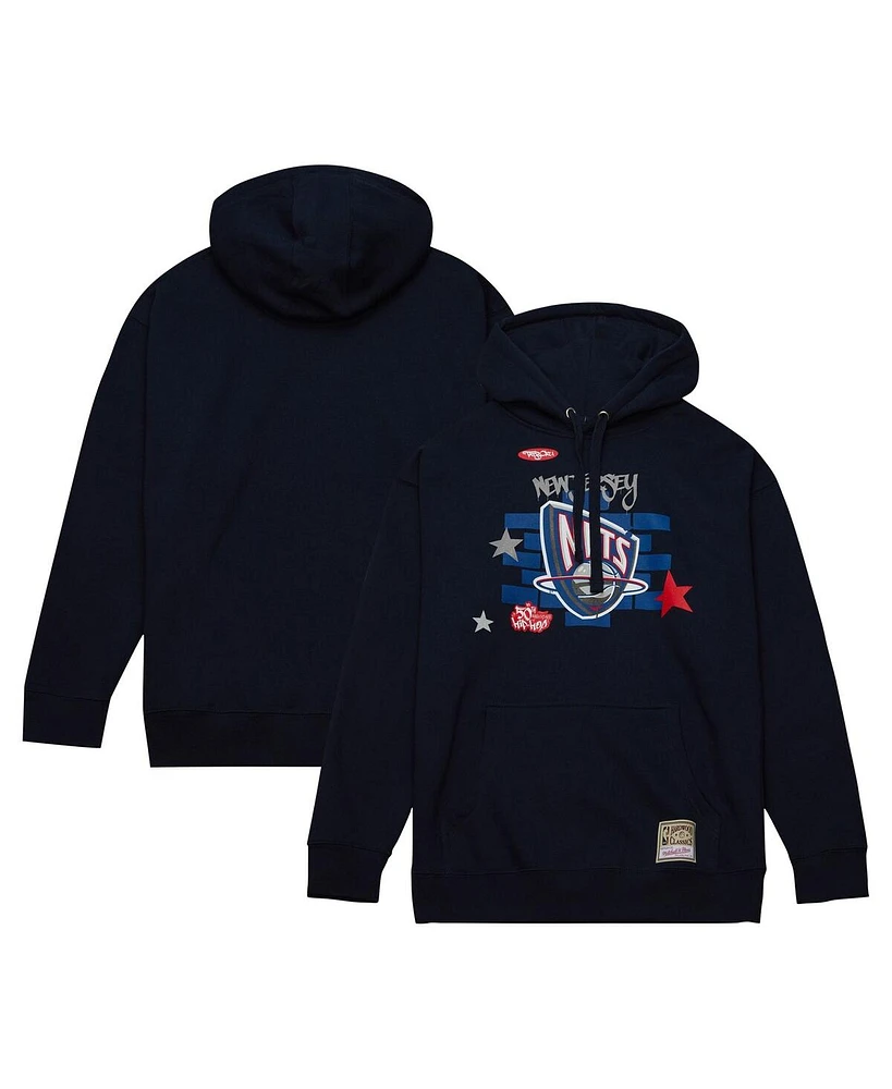 Men's Mitchell & Ness x Tats Cru Navy New Jersey Nets Hardwood Classics Brick Pullover Hoodie