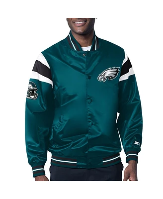 Men's Starter Midnight Green Philadelphia Eagles Satin Full-Snap Varsity Jacket