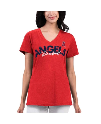 Women's G-iii 4Her by Carl Banks Red Distressed Los Angeles Angels Key Move V-Neck T-shirt