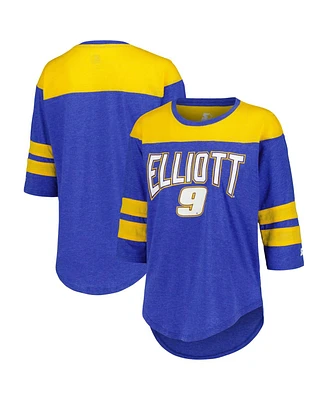 Women's Starter Royal Chase Elliott Full Back Block 3/4-Sleeve Tri-Blend Top