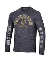 Men's Champion Black Distressed Vegas Golden Knights Multi-Logo Tri-Blend Long Sleeve T-shirt