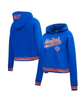 Women's Pro Standard Blue New York Knicks Script Tail Cropped Pullover Hoodie