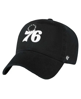 Men's '47 Brand Black Philadelphia 76ers Core Logo Clean Up Adjustable Hat