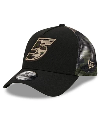 Men's New Era Black Kyle Larson Camo 9FORTY A-Frame Trucker Adjustable Hat