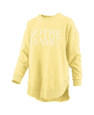 Women's Pressbox Yellow Distressed Notre Dame Fighting Irish Seaside Springtime Vintage-Like Poncho Pullover Sweatshirt