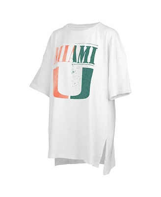 Women's Pressbox White Distressed Miami Hurricanes Lickety-Split Oversized T-shirt