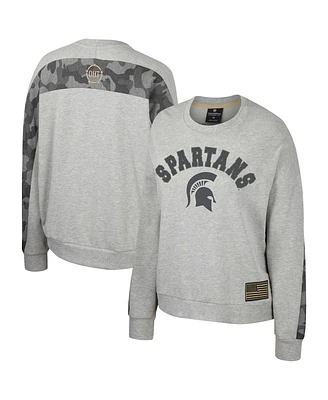 Women's Colosseum Heather Gray Michigan State Spartans Oht Military-Inspried Appreciation Flag Rank Dolman Pullover Sweatshirt