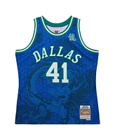 Men's Mitchell & Ness Dirk Nowitzki Blue Dallas Mavericks 1998-2019 Hardwood Classics Asian Heritage 6.0 Swingman Throwback Player Jersey