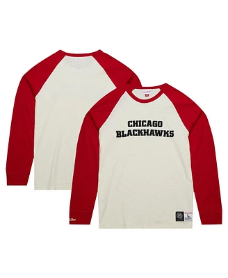 Men's Mitchell & Ness Cream Chicago Blackhawks Legendary Slub Vintage-Like Raglan Long Sleeve T-shirt