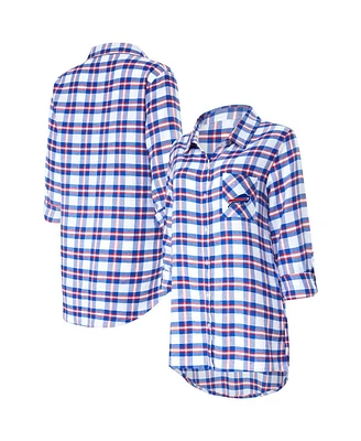 Women's Concepts Sport Royal Buffalo Bills Sienna Plaid Full-Button Long Sleeve Nightshirt