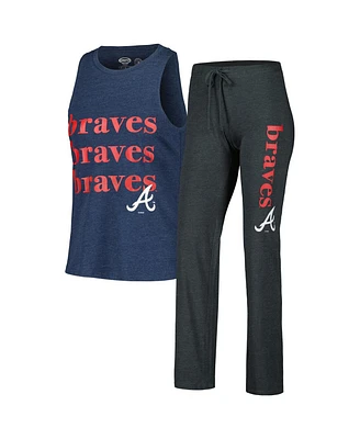 Women's Concepts Sport Charcoal, Navy Atlanta Braves Meter Muscle Tank and Pants Sleep Set
