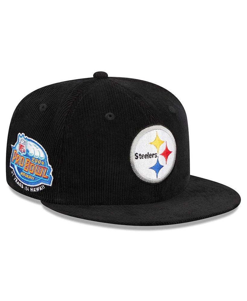 Men's New Era Black Pittsburgh Steelers Throwback Cord 59FIFTY Fitted Hat