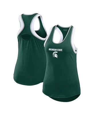 Women's Wear by Erin Andrews Green Michigan State Spartans Open Hole Razorback Tank Top