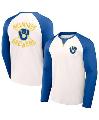 Men's Darius Rucker Collection by Fanatics White, Royal Distressed Milwaukee Brewers Team Color Raglan T-shirt