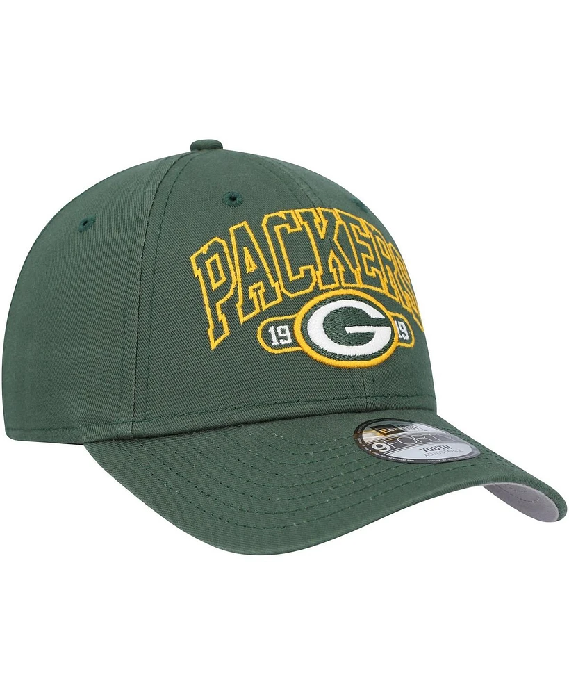 Youth Boys and Girls New Era Green Green Bay Packers Outline 9FORTY Adjustable Hat