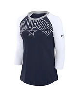 Women's Nike Navy, White Dallas Cowboys Knockout Arch Raglan Tri-Blend 3/4-Sleeve T-shirt