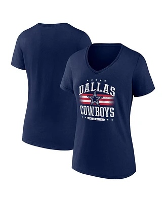 Women's Fanatics Navy Distressed Dallas Cowboys Americana V-Neck T-shirt