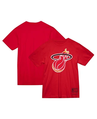 Men's and Women's Mitchell & Ness Red Miami Heat Hardwood Classics Mvp Throwback Logo T-shirt