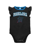 Baby Girls Black, Heather Gray Miami Marlins Little Fan Two-Pack Bodysuit Set
