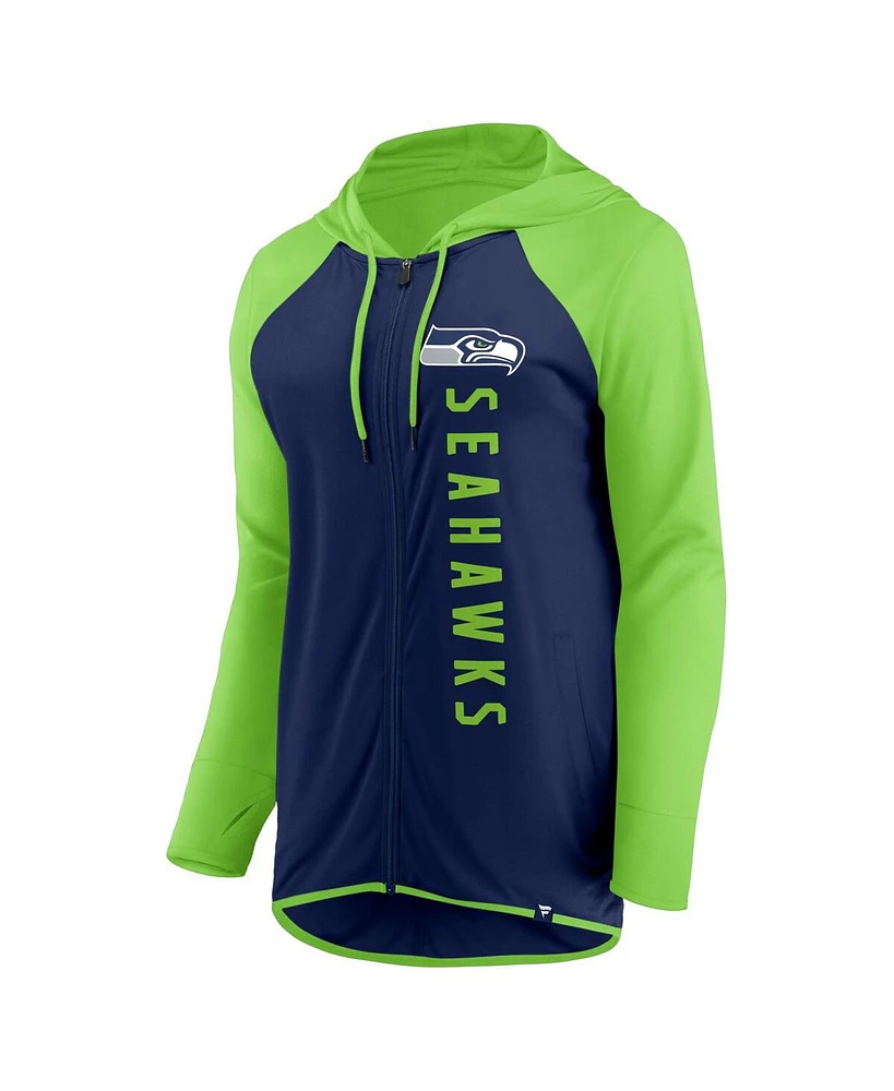 Women's Fanatics College Navy, Neon Green Seattle Seahawks Forever Fan Full-Zip Hoodie