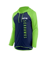 Women's Fanatics College Navy, Neon Green Seattle Seahawks Forever Fan Full-Zip Hoodie