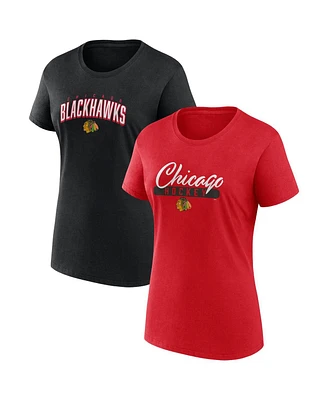 Women's Fanatics Red, Black Chicago Blackhawks Two-Pack Fan T-shirt Set