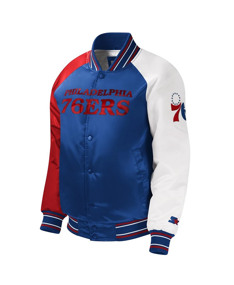 Big Boys Starter Royal Philadelphia 76ers Raglan Full-Snap Varsity Jacket