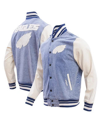 Men's Pro Standard Denim Distressed Philadelphia Eagles Varsity Blues Full-Snap Varsity Jacket