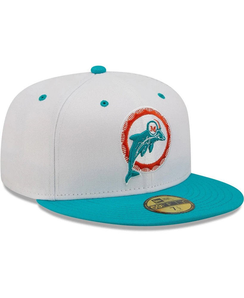 Men's New Era White, Aqua Miami Dolphins Flipside 2Tone 59FIFTY Fitted Hat