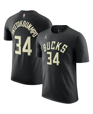 Men's Jordan Giannis Antetokounmpo Black Milwaukee Bucks 2022/23 Statement Edition Name and Number T-shirt