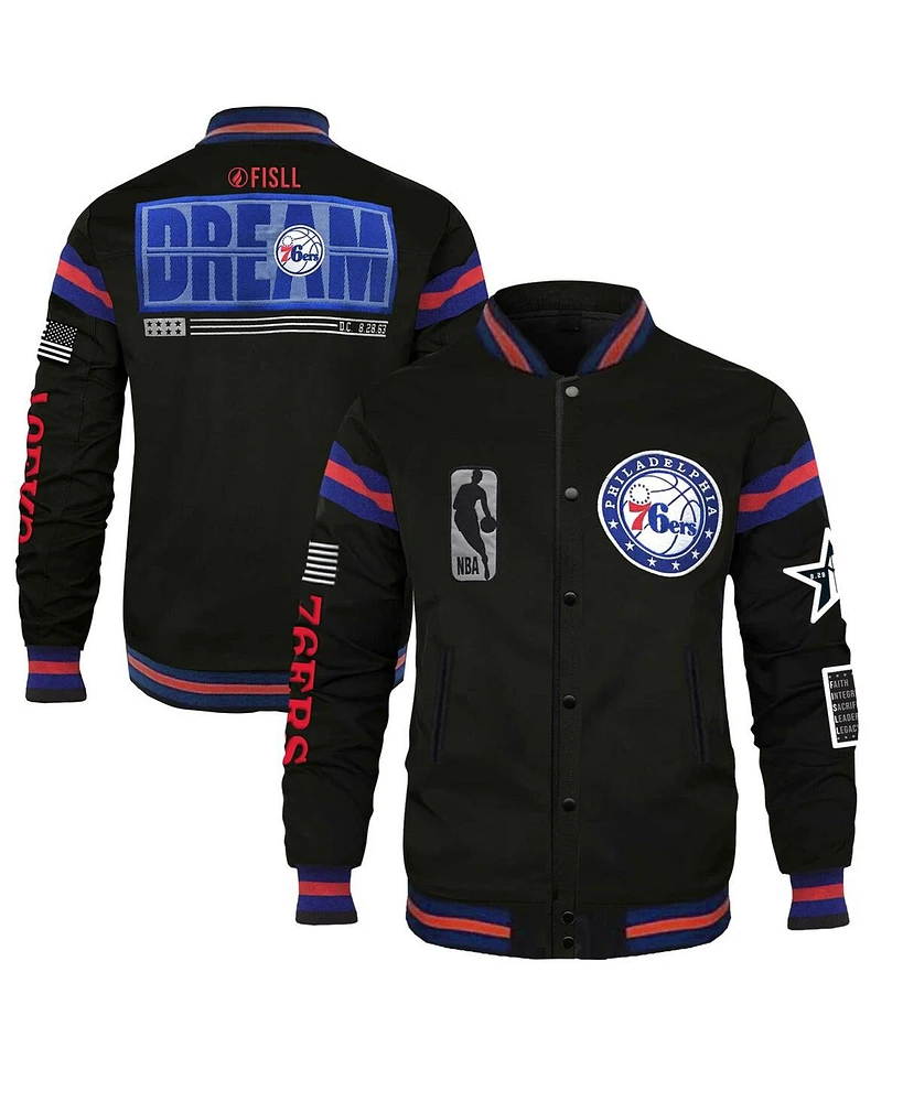 Men's and Women's Fisll x Black History Collection Philadelphia 76ers Full-Snap Varsity Jacket