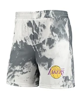 Women's White, Black Los Angeles Lakers Tie-Dye Crop Top and Shorts Set