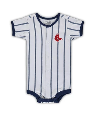 Baby Boys and Girls White Boston Red Sox Pinstripe Power Hitter Coverall