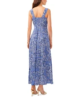 Vince Camuto Women's Printed Square-Neck Smocked-Back Maxi Dress