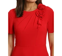 London Times Women's Rosette Flutter-Sleeve Midi Dress