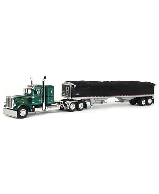 1/64 Green Peterbilt 36in Sleeper w/ Wilson Pacesetter Hopper Bottom Grain Trailer