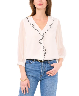 Vince Camuto Women's Ruffled Piping 3/4-Sleeve Relaxed Blouse